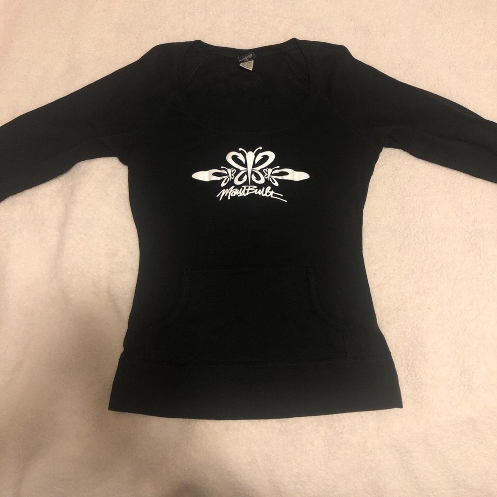 Black long sleeve with glitter butterfly design